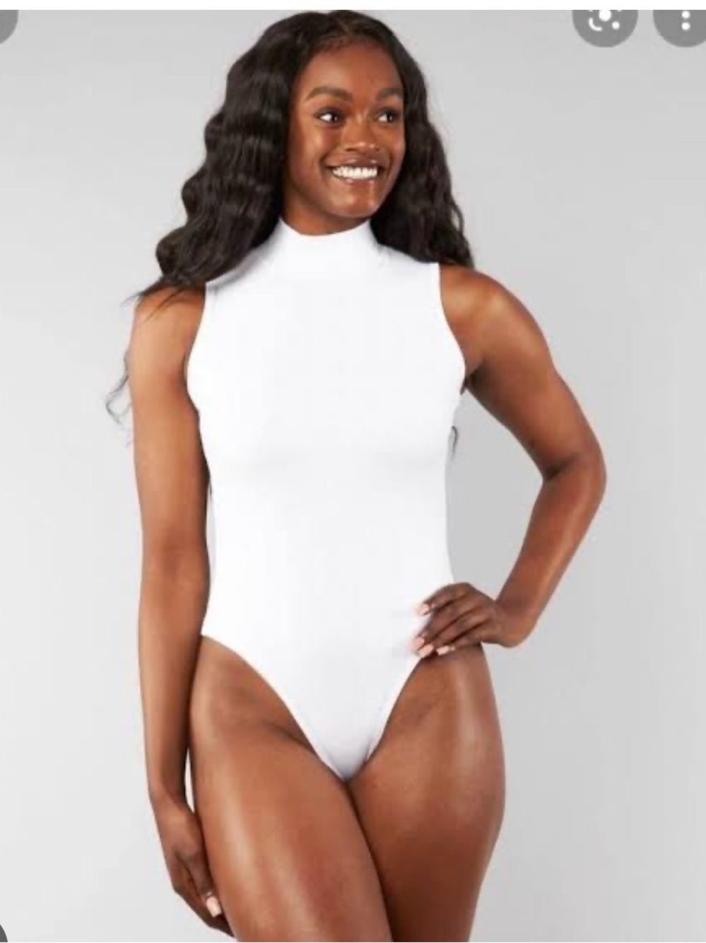 BuffBunny White Sleeveless Mock Neck Bodysuit